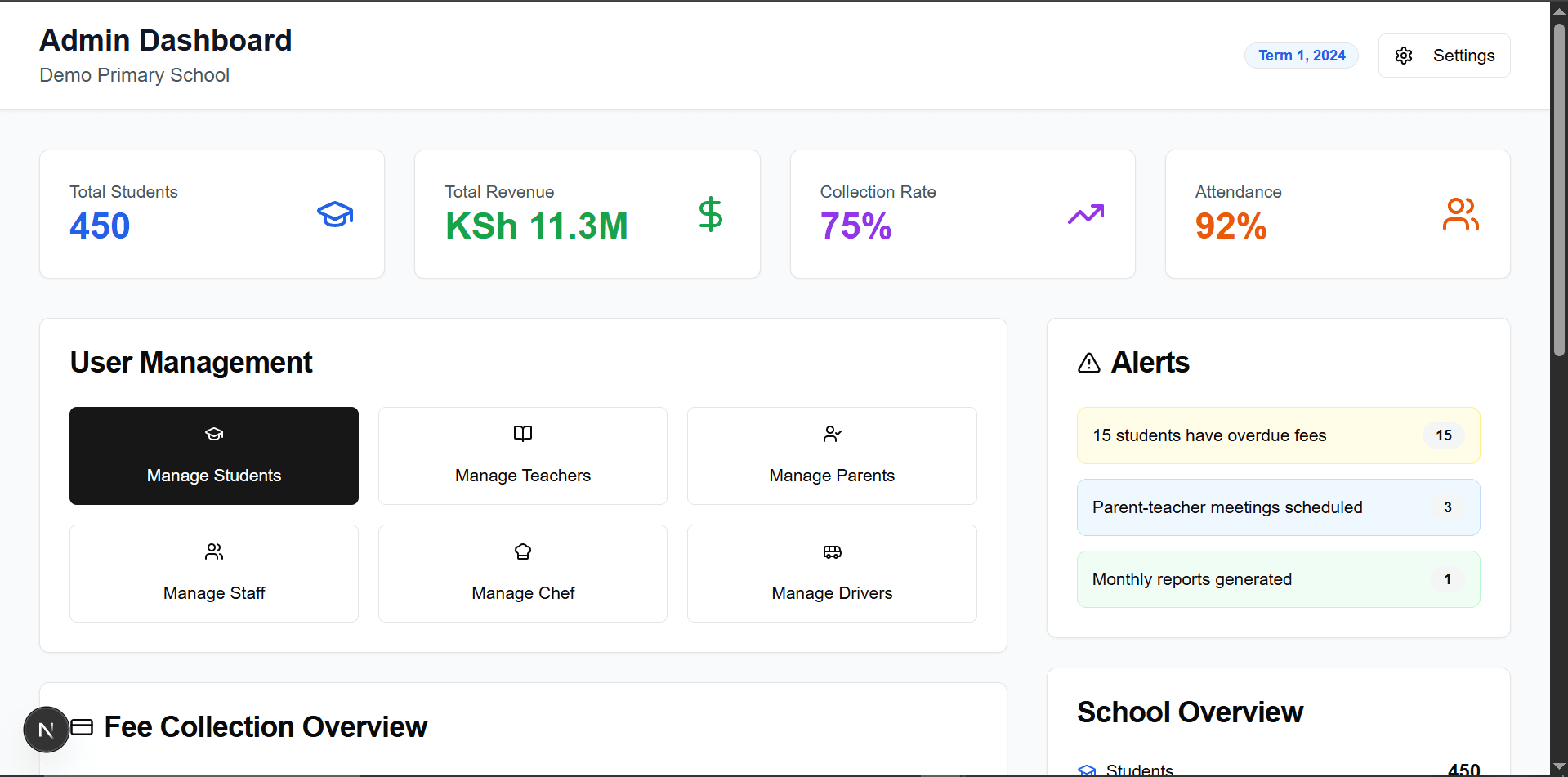 Screenshot of School Management System